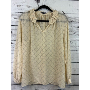 Women's Gap Beige & Gray Patterned Long Sleeve Blouse L